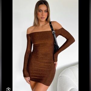 WHITE FOX | Won't Get Over You Long Sleeve Mini Dress Bronze | NWT